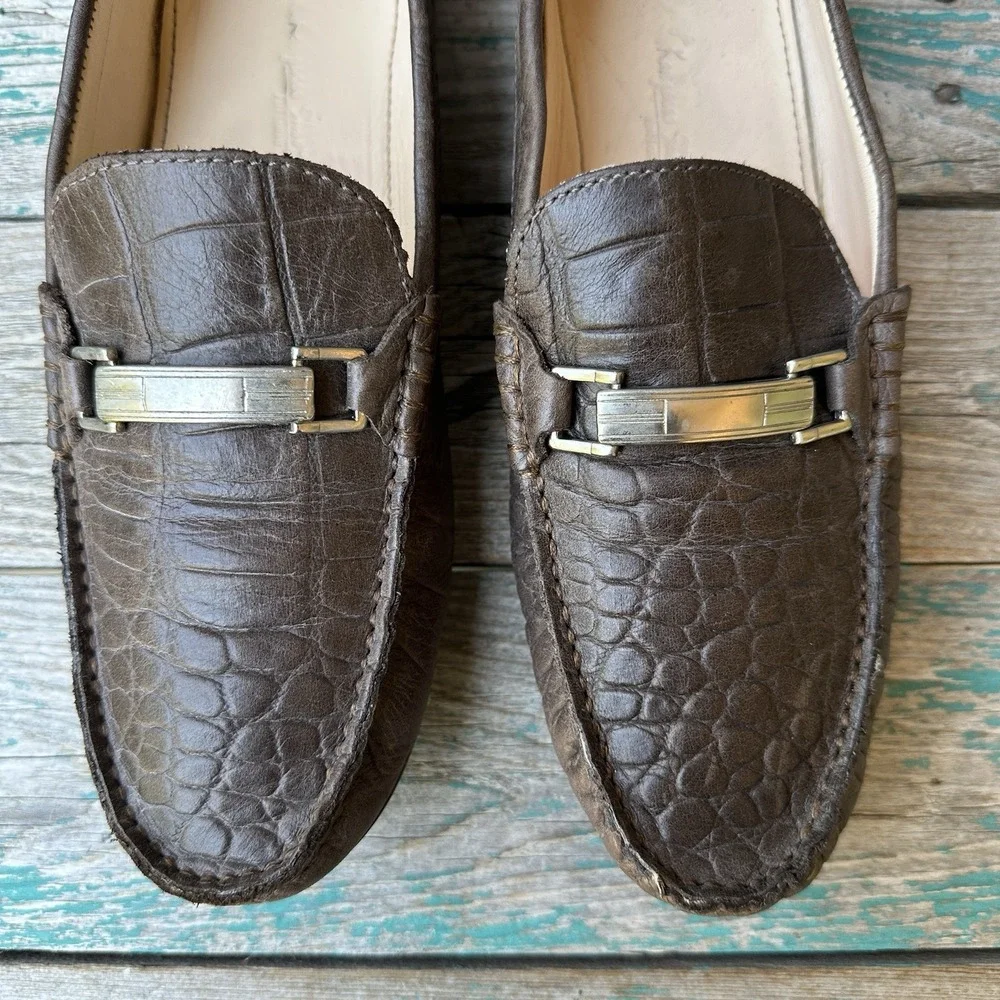 Kangaroos Shoes Driving Loafers Men's Size 7.5 US Croc Embossed Leather Horsebit